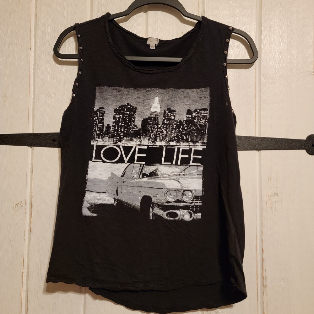 Lauter Top Black Sleeveless Graphic Tee Sleeveless Studded Size Large